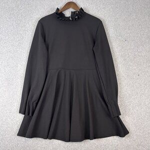 Zara Mini Dress Women's Large Black Flared Ruffle Stretch Keyhole Back Modern